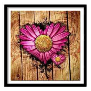 Pink Daisy Heart on a wood background diamond art kit