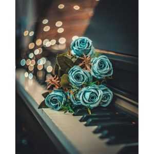 Blue Roses on a Piano diamond painting kit