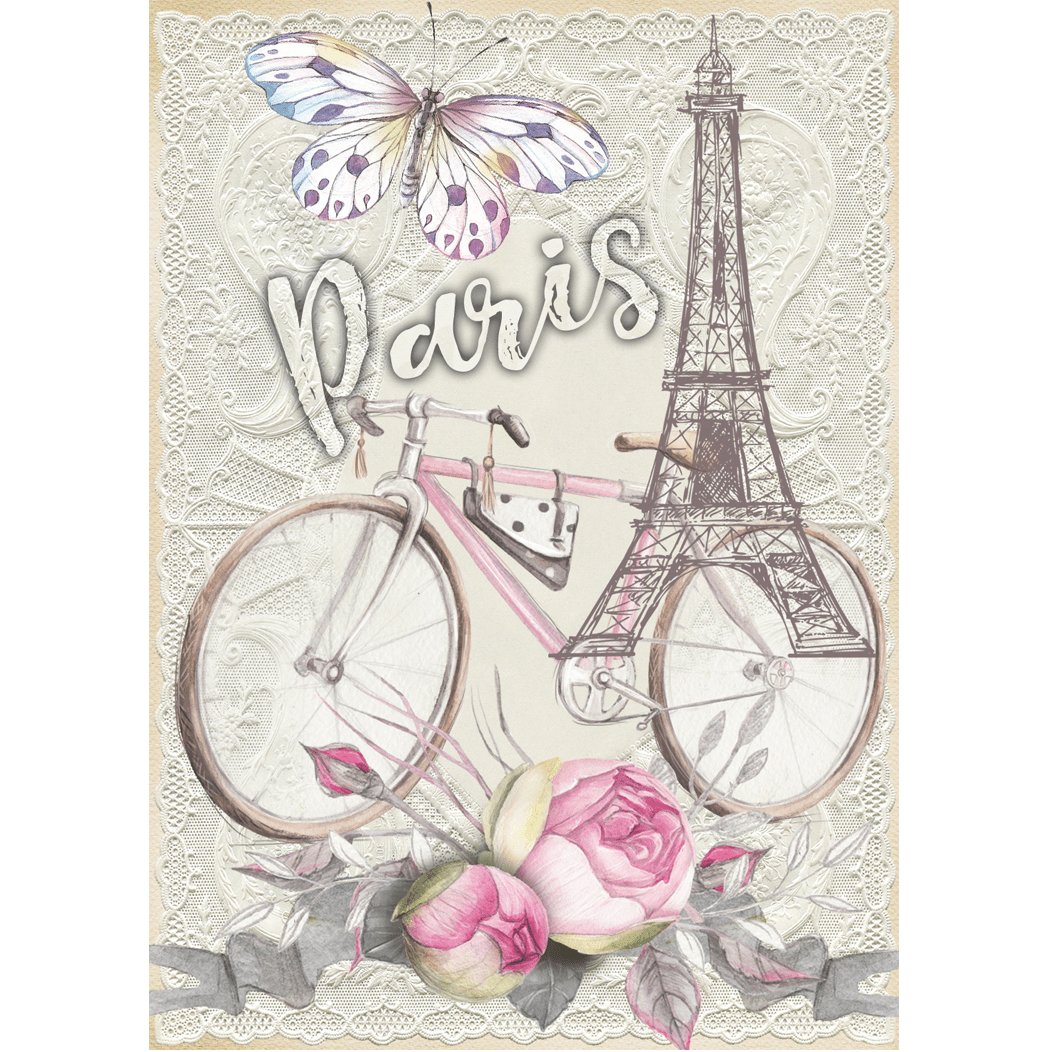Paris Bicycle with Butterfly - Round Diamond Painting Kit