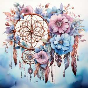 Dreamcatcher with Blue and Pink Flowers diamond painting in square and round